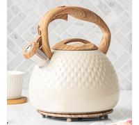 Liwankaqi Whistling Kettle,3 L Stove Top Kettle with a Clear Whistle and Wood Grain Handle,Stainless Steel Teapot for Induction, Electric, Gas, and Natural Gas Stovetops(Beige)