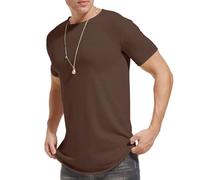 LIWEIKE Mens Hipster Hip Hop Swag Curve Hem Short Sleeve T Shirt, Coffee, Large