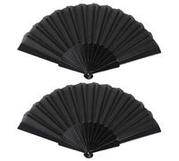 Liwein 2Pcs Folding Hand Fans, Black Hand Fans for Women Folding, Fabric Hand Fan Chinese Handheld Fans for Wedding Party Decoration Birthday Gifts