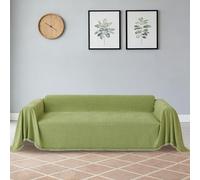 LIWEIREN Chenille Sofa Cover for 3 Seater 180 x 335 cm Soft Non Slip Sectional Couch Cover with Tassel Soft Durable Reversible Chenille for Dogs, Decorative Futon, Green