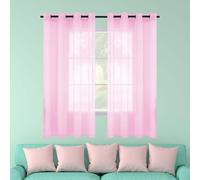 LIWEIREN Sheer Curtains for Living Room 320 x 110 cm Light Filtering Short Voile Curtains Contemporary for Bedroom Living Room Girls Bedroom, Pink