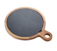LiWiBet Acacia Wood Cutting Board with Removable Black Slate Board, Cheese Serving Board Plate with Handle, Wooden Serving Platter Slate Steak Plate for Cheese Steak Bread