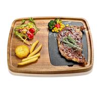 LiWiBet Acacia Wood Slate Steak Plate for Meat Cheese Appetizers, Steak Cutting Plate Board Serving Tray Cheese Appetizer Platter Perfect for Housewarming, Christmas, Mother's Day