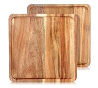 LiWiBet Solid Acacia Wood Serving Plates Set of 2- Square Wooden Serving Boards for Appetizers, Cheese & Desserts - Ideal Rustic Tableware & Decorative Tray