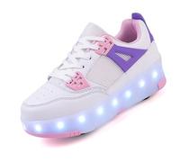 LIWLLIUA Children LED Light Up Roller Shoes, Double Wheels Sneakers with Flashing Illuminating Skates, Outdoor Sports Skateboard Shoes for Boys Girls,1986 Pink,4.5 UK