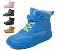 LIWLLIUA Kids Barefoot Winter Snow Boots Minimalist Wide Toe Box Waterproof High-Top Ankle Booties with Zero Drop Sole for Toddlers, Boys & Girls,08 Royal Blue,10.5 UK