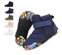 LIWLLIUA Kids Barefoot Winter Snow Boots Minimalist Wide Toe Box Waterproof High-Top Ankle Booties with Zero Drop Sole for Toddlers, Boys & Girls,K52 Dark Blue,1.5 UK