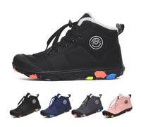 LIWLLIUA Kids Barefoot Winter Snow Boots Minimalist Wide Toe Box Waterproof High-Top Ankle Booties with Zero Drop Sole for Toddlers, Boys & Girls,W9 Black,1 UK