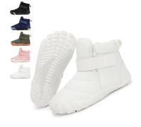 LIWLLIUA Kids Barefoot Winter Snow Boots Minimalist Wide Toe Box Waterproof High-Top Ankle Booties with Zero Drop Sole for Toddlers, Boys & Girls,K52 White,11.5 UK