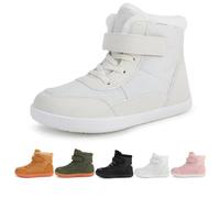 LIWLLIUA Kids Barefoot Winter Snow Boots Minimalist Wide Toe Box Waterproof High-Top Ankle Booties with Zero Drop Sole for Toddlers, Boys & Girls,K5 White,11.5 UK