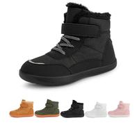 LIWLLIUA Kids Barefoot Winter Snow Boots Minimalist Wide Toe Box Waterproof High-Top Ankle Booties with Zero Drop Sole for Toddlers, Boys & Girls,K5 Black,13.5 UK