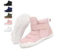 LIWLLIUA Kids Barefoot Winter Snow Boots Minimalist Wide Toe Box Waterproof High-Top Ankle Booties with Zero Drop Sole for Toddlers, Boys & Girls,K52 Pink,2.5 UK