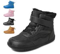 LIWLLIUA Kids Barefoot Winter Snow Boots Minimalist Wide Toe Box Waterproof High-Top Ankle Booties with Zero Drop Sole for Toddlers, Boys & Girls,08 Black,2 UK