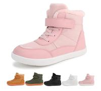 LIWLLIUA Kids Barefoot Winter Snow Boots Minimalist Wide Toe Box Waterproof High-Top Ankle Booties with Zero Drop Sole for Toddlers, Boys & Girls,K5 Pink,11.5 UK