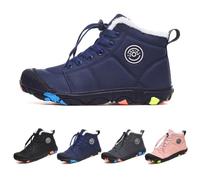 LIWLLIUA Kids Barefoot Winter Snow Boots Minimalist Wide Toe Box Waterproof High-Top Ankle Booties with Zero Drop Sole for Toddlers, Boys & Girls,W9 Dark Blue,13.5 UK