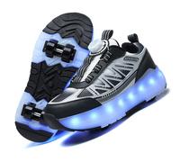 LIWLLIUA Kids LED Roller Skate Shoes 2-in-1 Sneakers with Retractable Wheels, USB Rechargeable Light-Up Roller Shoes for Boys and Girls, Outdoor Sports Trainers,#8188 Black,12 UK