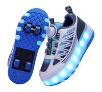LIWLLIUA Kids LED Roller Skate Shoes 2-in-1 Sneakers with Retractable Wheels, USB Rechargeable Light-Up Roller Shoes for Boys and Girls, Outdoor Sports Trainers,#1981 Blue,12 UK