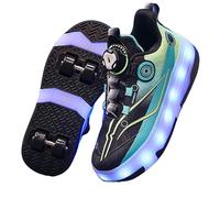 LIWLLIUA Kids LED Roller Skate Shoes 2-in-1 Sneakers with Retractable Wheels, USB Rechargeable Light-Up Roller Shoes for Boys and Girls, Outdoor Sports Trainers,#7160 Pueple,1 UK