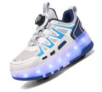 LIWLLIUA Kids LED Roller Skate Shoes 2-in-1 Sneakers with Retractable Wheels, USB Rechargeable Light-Up Roller Shoes for Boys and Girls, Outdoor Sports Trainers,#255 Blue,13 UK