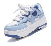 LIWLLIUA Kids Roller Shoes - High-Top Sneakers with 4 or 6 Detachable Wheels for Girls & Boys, Fashionable 2-in-1 Roller Skates,A1 Blue,2 UK
