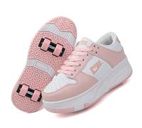 LIWLLIUA Kids Roller Shoes - High-Top Sneakers with 4 or 6 Detachable Wheels for Girls & Boys, Fashionable 2-in-1 Roller Skates,518 Pink,5 UK