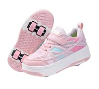 LIWLLIUA Kids Skates Shoes with Wheels Roller Shoes Girls Roller Skate Sneaker 4 Wheelss for Sneakers Boys Thanksgiving Christmas Day Best Gift,9930 Pink,2 UK