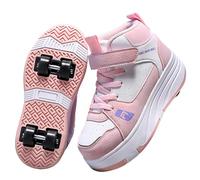 LIWLLIUA Roller Skate Shoes for Kids, Detachable Wheeled Sneakers for Girls & Boys, 2-in-1 Fashion Roller Shoes,833 Pink,4 UK