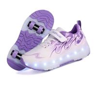 LIWLLIUA Unisex Kids LED Roller Skate Shoes, Retractable Double Wheels Sneakers, USB Rechargeable Light-Up Roller Shoes for Boys and Girls, Outdoor Sports Trainers,#101 Purple,1 UK