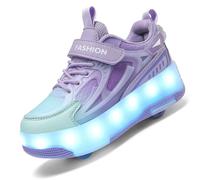 LIWLLIUA Unisex Kids LED Roller Skate Shoes, Retractable Double Wheels Sneakers, USB Rechargeable Light-Up Roller Shoes for Boys and Girls, Outdoor Sports Trainers,#9932 Purple,2 UK