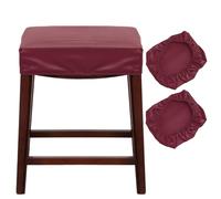 LIWLLIUA Waterproof Stretch PU Leather Bar Stool Covers - Washable Rectangular Counter and Vanity Stool Seat Covers with Elastic Bands, Fit Wooden & Metal Barstools,Burgundy PU,2pcs