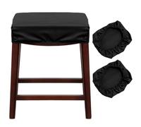 LIWLLIUA Waterproof Stretch PU Leather Bar Stool Covers - Washable Rectangular Counter and Vanity Stool Seat Covers with Elastic Bands, Fit Wooden & Metal Barstools,Black PU,2pcs
