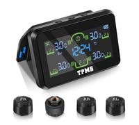 Liwogi Tire Pressure Monitoring System with Detached Bracket, Wireless TPMS Solar Tyre Pressure Monitor with Air Leak/Tyre Pressure Alarm, 5 Bar/199Psi for Caravan Truck RV Car, Large LCD Display