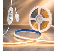 Liwqolx COB LED Strip Light 3 m, Warm White 2700K 5V USB Flexible Dimmable LED Light Strip, 320LEDs/M, 8mm Width CRI92+ Dotless Tape Light High Density for Bedroom Kitchen Under Cabinet Home Decor