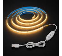 Liwqolx COB LED Strip Lights 1M, Warm White 2700K, USB Powered 5V Flexible Dimmable Light Strip 8mm Wide, 320 LEDs/M, CRI90+ Dotless, TV Backlight for Bedroom Kitchen Under Cabinet Home Decor