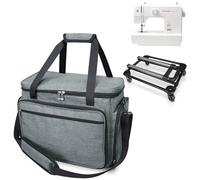 LIWSHWZ Rolling Sewing Machine Case with 4 Wheels,Rolling Sewing Machine Carrying Case on Wheels,Embroidery Machine Tote Bag with Bottom Support Board for Singer, Brother(Gray)