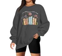 LIWYLU It's a Good Day to Read a Book Sweatshirt for Women Wildflower Book Lovers Pullover Reading Teacher Long Sleeve Top, Dark Grey, Medium