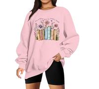 LIWYLU It's a Good Day to Read a Book Sweatshirt for Women Wildflower Book Lovers Pullover Reading Teacher Long Sleeve Top, Pink, XL