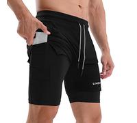 Lixada 2-in-1 Men Running Shorts with Towel Loop Quick Dry Exercise Shorts with Pockets for Training Gym Workout