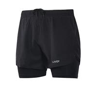 Lixada 2 in 1 Running Shorts Men Athletic Shorts Fitness Marathon Shorts Breathable + Quick Dry Black