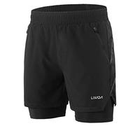 Lixada 2 in 1 Shorts Men Quick Drying Breathable Active Training Exercise Jogging Marathon Cycling Work-Out Shorts with Zipper Side Pockets Longer Liner & Reflective Elements (Black, M)