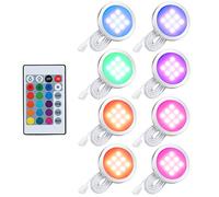 Lixada 8pcs RGB LED Cabinet Light Installation Kit with Remote Control for Bookcase Wall Cabinet Thin Round Shape Under-Unit Light Colour-Changing Dimmable Brightness Adjustable