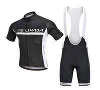 Lixada Breathable Cycling jersey set with short sleeve shirt, 3D padded bib shorts, 3 deep back pockets, non-slip hem and reflective strips - quick drying material X-Large