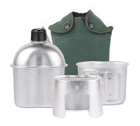 Lixada Camping Canteen Set 3pcs Aluminum Military Canteen Water Bottle Wood Stove Set with Cover Bag for Camping Hiking Backpacking Hunting