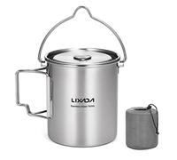 Lixada Camping Water Cup with Foldable Handles and Lid 750ml Stainless Steel Mug Hanging Pot for Camping Hiking Backpacking Picnic