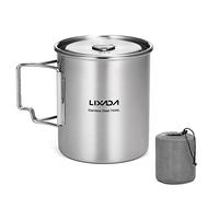 Lixada Camping Water Cup with Foldable Handles and Lid 750ml Stainless Steel Mug Hanging Pot for Camping Hiking Backpacking Picnic