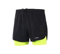 Lixada Mens 2 in 1 Running Shorts Quick Dry Breathable Running Shorts with Long Slipper, Green, M