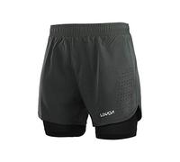 Lixada Mens 2-in-1 Running Shorts Quick Drying Breathable Active Training Exercise Jogging Cycling Shorts with Longer Liner (Dark Grey, XXL)
