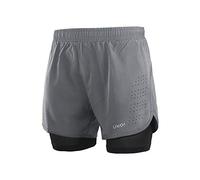 Lixada Mens 2-in-1 Running Shorts Quick Drying Breathable Active Training Exercise Jogging Cycling Shorts with Longer Liner (Grey, S)