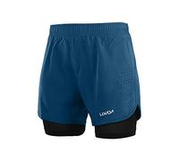 Lixada Men's 2-in-1 Running Shorts Quick Drying Breathable Active Training Jogging Cycling Longer Liner Reflective Elements, Dark Blue, Large