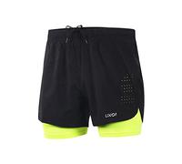Lixada Men's Running Shorts 2 in 1 Quick Dry Breathable Active Workout Shorts with Longer Lining Green
